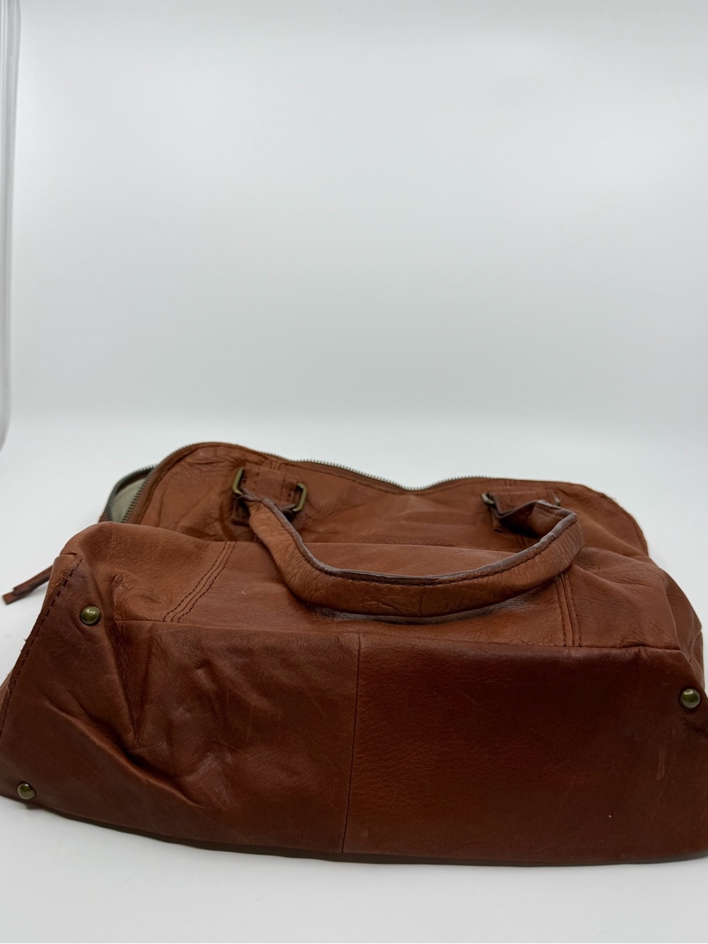 American Leather Co Cognac Genuine Leather Satchel Shoulder Bag Boho - Picture 9 of 11